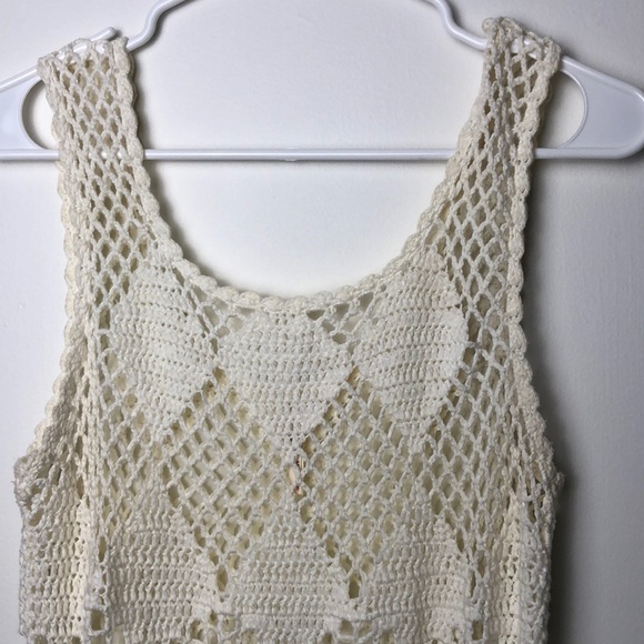 Crochet tank top boho hippie cream fringe - Picture 2 of 5